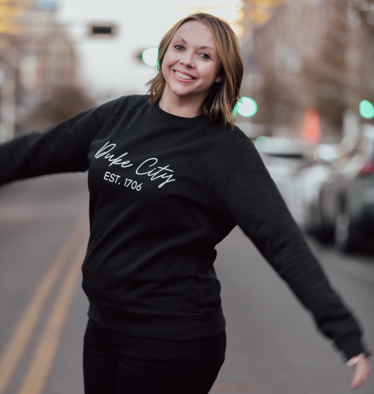 "Cursive" Turquoise Organic Cotton Crewneck