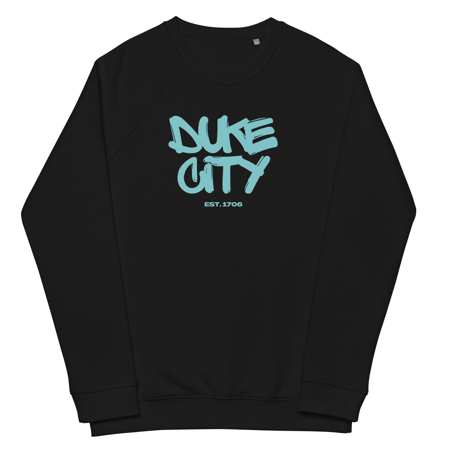 "Graffiti" Turquoise Organic Raglan Crewneck