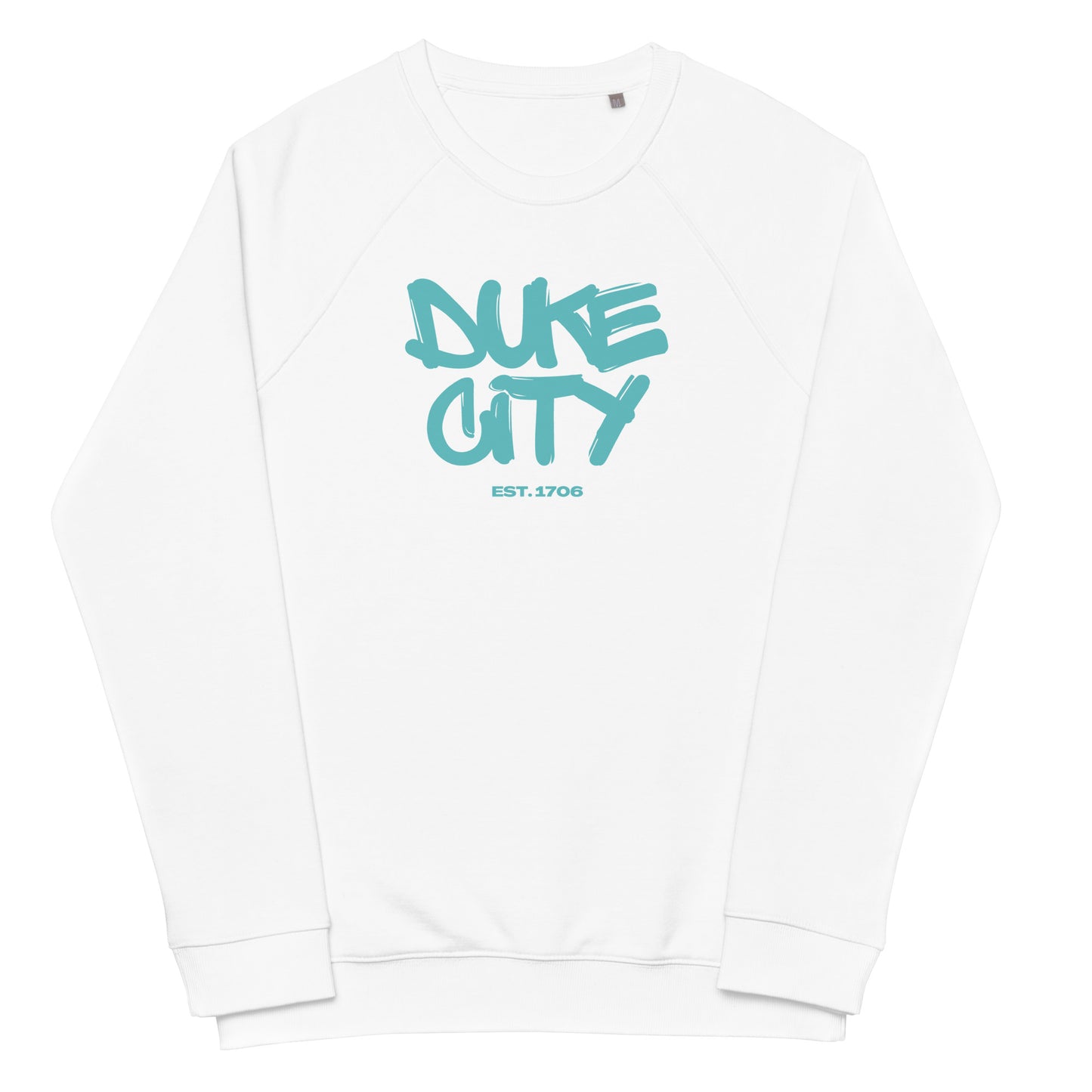 "Graffiti" Turquoise Organic Raglan Crewneck